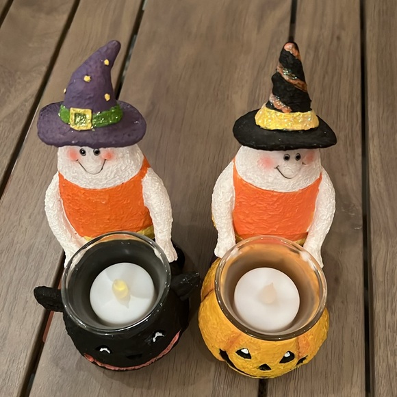 Two Halloween candle holders ~ candy corn little characters with hats! - Picture 6 of 12